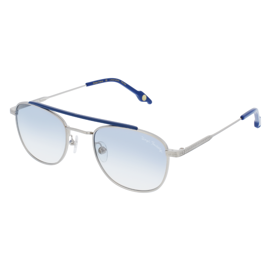 pascal obispo lunette vue lunettesoleil argent et bleu vinyl factory collab solaires montures